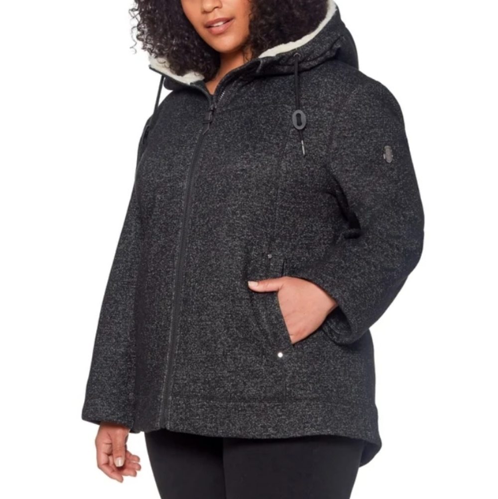 1 Madison Expedition Black Full Zip Hooded Jacket Faux Fur Lining Women's XL